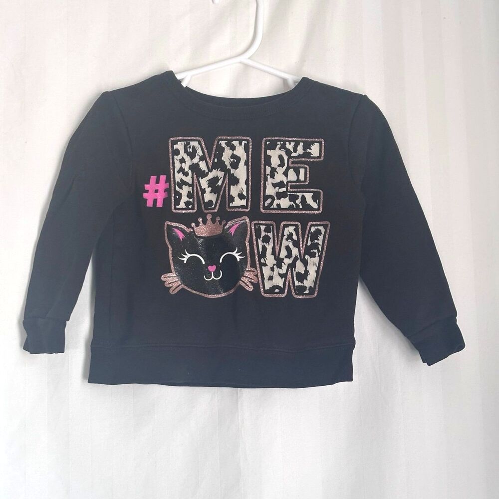 Garanimals Toddler Girls Black Long Sleeve Sweatshirt Meow Cat Crown Size 2T